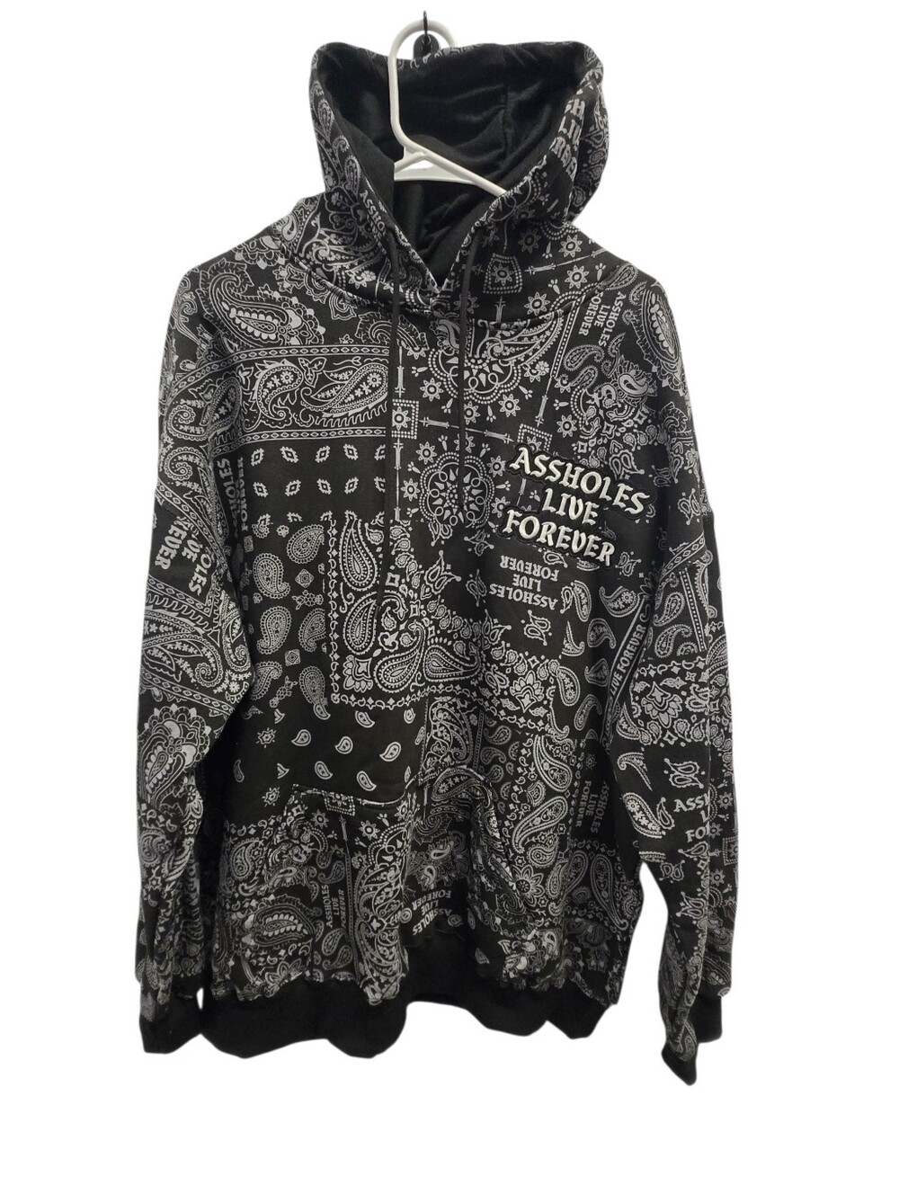 A$$holes Live Forever Hoodie XL Black Paisley Skull Graphic Streetwear Pullover